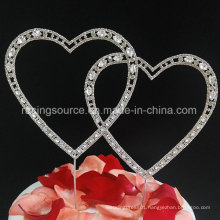 Vintage Crystal Double Heart Rhinestone Wedding Cake Topper for Party Decoration